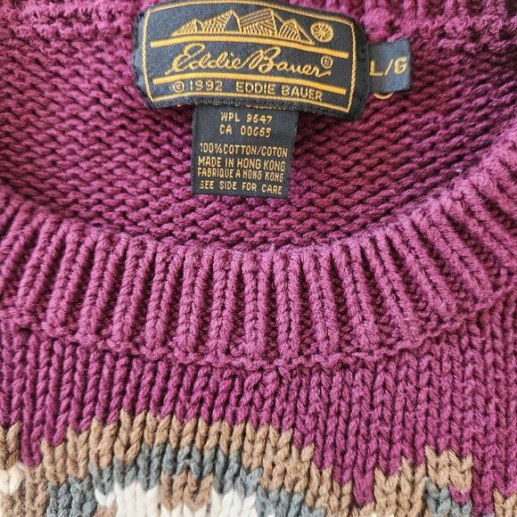 Vintage 90s Eddie Bauer Sweater Large Oversized Heavy Knit Floral - Picture 4 of 4